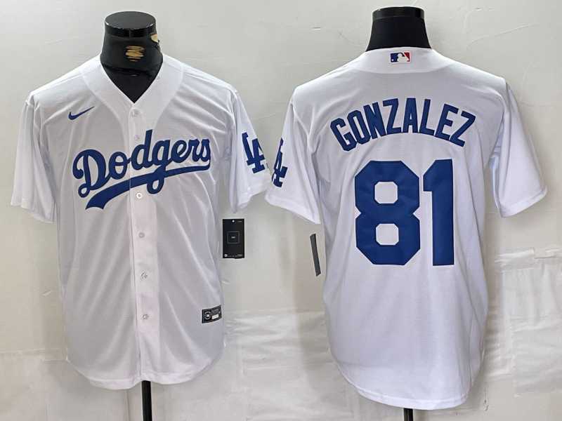 Men%27s Los Angeles Dodgers #81 Victor Gonzalez White Cool Base Stitched Baseball Jersey->los angeles dodgers->MLB Jersey